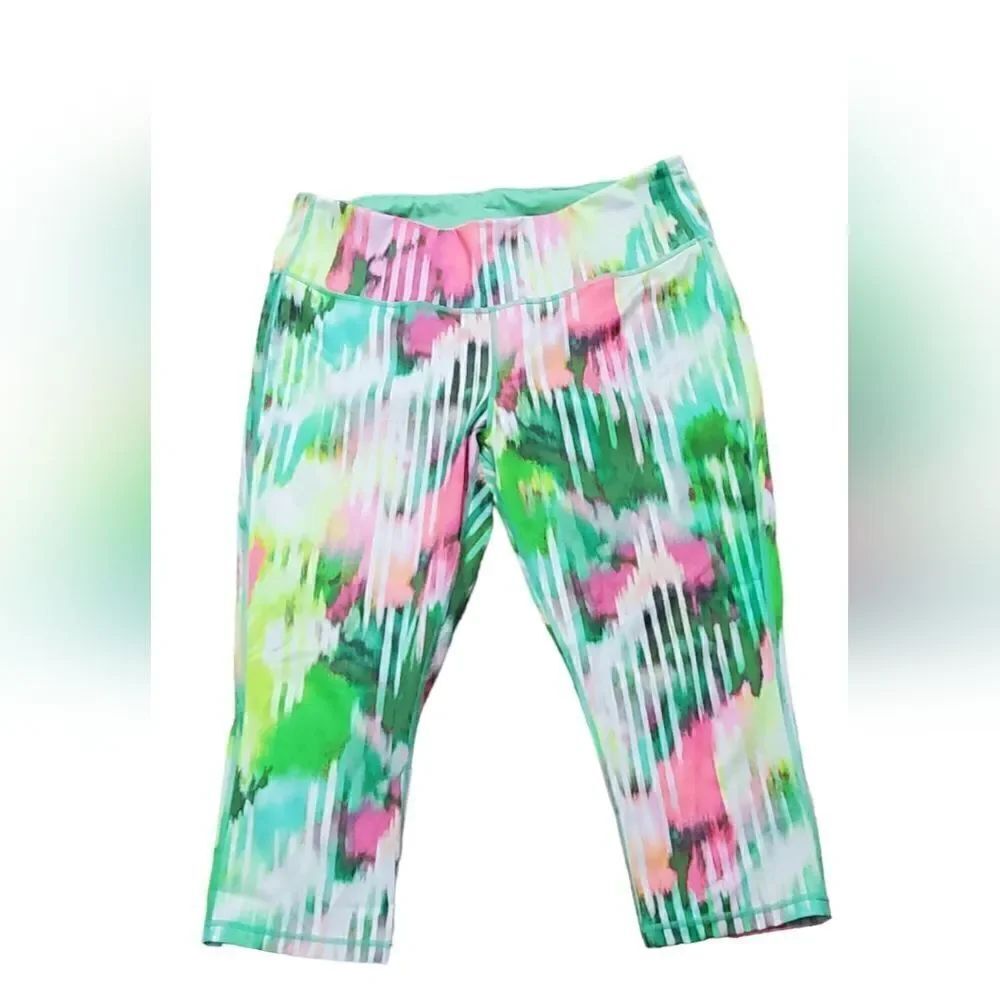 Athleta Green & Pink Capri Leggings